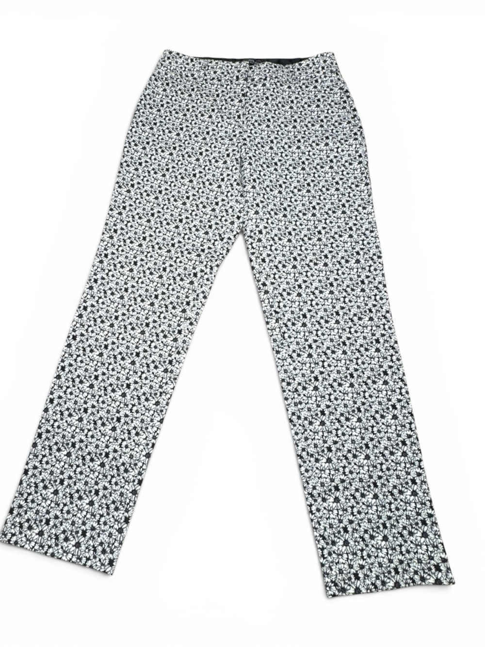 Miss Selfridge Black White Daisy Floral Print Pants Size 8 Straight Pockets